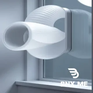 Spiral ventilation window with 3-turn polycarbonate duct (90→65mm tapered), dual-wall vacuum insulation (U<0.33), centrifugal dust traps at bends, silicone one-way flap (3–5 Pa activation), and tool-free detachable modules. Delivers 38 dB noise reduction, >80% particle removal >5µm, anti-condensation at -15°C. Mounts at corner, keeps glass clear. Cost-effective injection molding ($25–40/unit). Passive operation, seasonal adaptation. CAD drawings required: cross-sections, 3D assembly, and modular breakdown views.