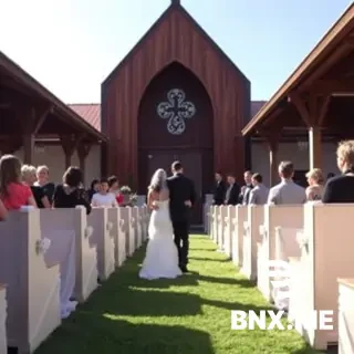 Walking down ailse in wedding back view in Church