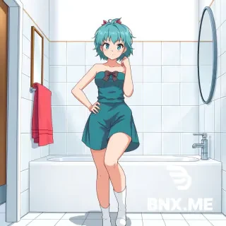 BULMA STILE ANIME DEFINIZIONE ALTA VESTITA IN COSTUME DA BAGNO CON SENO IN VISTA
