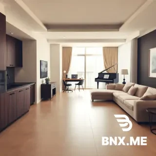 "Photorealistic 3D interior render of a modern 75 sqm apartment living room, view from the entrance. Open-plan kitchen on the left with dark wood cabinets and black metal handles. In the center-right, a large L-shaped sofa in cream-beige ('zahari') fabric, facing a large window/balcony door. Behind the sofa, a small minimalist wooden desk with a laptop and a modern desk chair, positioned near the window for natural light. In the corner next to the desk, a classic upright piano (no grand piano) in black, with a sheet music stand. Near the balcony entrance, a modern rowing machine (ergometer) in dark grey/black, placed discreetly. Floor is large-format beige ceramic tiles. Walls warm off-white with a dark accent wall behind the sofa. Natural daylight from the balcony. Earthy color palette: black, brown, beige, cream. Modern minimalist style, warm soft lighting, architectural photography, 8k, highly detailed, ray tracing."  "Photorealistic close-up of a modern living room corner. A large L-shaped sofa in cream-beige fabric with soft cushions. In the background, a classic upright piano in polished black wood, with a small stool and a few sheet music books on top. Next to the piano, a small wooden desk with a modern desk lamp and a laptop. Warm natural light from a large window. Floor in beige ceramic tiles. Minimalist decor with a small plant and a floor lamp. Earthy tones: beige, brown, black. Greek apartment interior, modern style, 8k, photorealistic."   "Photorealistic detail of a modern rowing machine (ergometer) placed in a bright corner of a Greek apartment living room, next to a large balcony door with natural light. The machine is dark grey/black with a sleek design. Next to it, a small towel and a water bottle on the floor. The room has beige ceramic tiles and warm white walls. In the background, a glimpse of a cream sofa and a piano. Earthy modern interior, minimalist, 8k, photorealistic." "Photorealistic modern open-plan kitchen in a Greek apartment. Dark brown wooden cabinets with black handles, white quartz countertop, built-in oven and induction hob. A kitchen island with two bar stools in beige leather. Behind the island, a view of the living room with a cream sofa and a black upright piano visible. Floor is large beige ceramic tiles. Warm natural light from the balcony. Earthy color palette. Architectural interior photography, 8k, hyper-realistic."