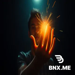 A young man shines a dazzling light towards the POV with the palm of his hand.