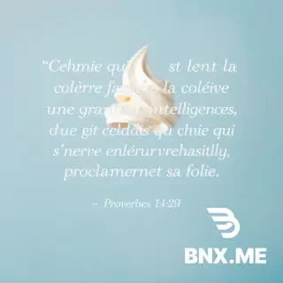 ‎Génères moi une image dans un style épuré et chaleureux en t'inspirant et en mettant la citation suivante: « ‎Celui qui est lent à la colère fait preuve d'une grande intelligence, tandis que celui qui s’énerve facilement proclame sa folie. ‎Proverbes 14:29 ‎». Ajoute en bas à droite, tu signes "Ice cream" , et en bas à gauche tu signes "Smile Author"