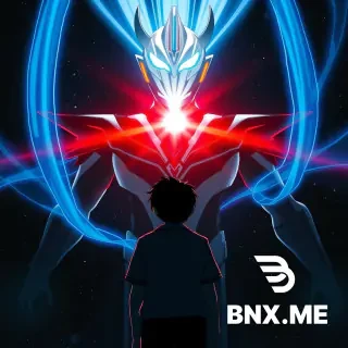 Prompt：A light novel cover art, title "Longing to Become Nexus". A silhouette of a normal teenager in school uniform looking up at the giant silver, black and red Ultraman Nexus silhouette in the sky. Blue light ribbons floating in the sky, Nexus's chest core emitting a blinding red light. Epic cinematic lighting, strong backlight, dark starry sky contrasting with the holy light. Movie poster quality, 8k resolution, masterpiece. --ar 3:4