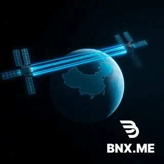 Deep space, Earth visible in the background. Three BeiDou satellites arranged in a triangular formation, each connected by glowing neon blue data beams forming a mesh network. One satellite near the Earth is sending a concentrated beam of data down directly onto the map of China (mainland outline visible). No ground stations elsewhere on Earth. The satellites have solar panels and small antenna dishes. Starfield background, dark navy blue tones with cyan and gold accents. Futuristic scientific illustration, ultra detailed, 4K, wide angle.