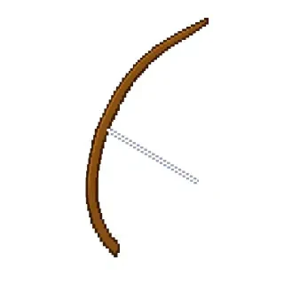 Hunting Bow: *"8-bit NES pixel art, 16x16 pixels, a simple curved brown wooden bow with a white bowstring. Side view. Palette: brown, white, black. Transparent. Simple crescent shape."*