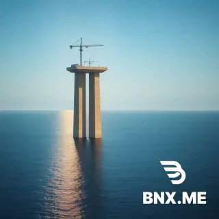 mmassive concrete bridge pillar emerging from deep blue sea morning light construction photorealistic