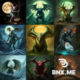 create a 5x5 image grid for the following creatures: Moon Elves  Briarborn  Moss Dwarves  Ember Satyrs  Thornkin  River Nymphs  Boglings  Glimmer Gnomes  Shadowlings  Stagfolk  Mothfolk  Rootborn  Crystal Sprites  Owlkin  Faunbloods  Mistwalkers  Wild Goblins  Dreamlings  Vineborn  Lunar Tieflings  Fey Orcs  Willowfolk  Hollow Ones  Pixieblood  Court‑Touched Humans