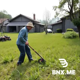 DUAN GRASS CUTTING, grass cutting happening in the backrond back