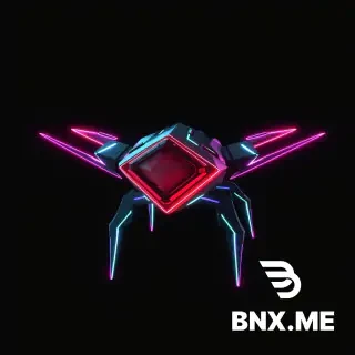 Style: TRON Legacy-inspired, cyberpunk, digital circuitry, low-poly stylized, emissive neon lines, sharp geometric shapes, black base material with glowing cyan and purple energy accents, no organic shapes, no photorealism, clean topology, game-ready asset, T-pose or neutral pose, isolated on pure black background, transparent PNG for 2D, PBR-friendly for 3D. 3D game enemy, small fast cyber creature, diamond-shaped crystal core with four needle-like legs, two spinning ring wings around it, sharp geometric, red glowing emissive body (#ff2d55) with darker metallic interior, low-poly, 200 triangles, isolated, transparent background, game-ready. [Universal 3D suffix]