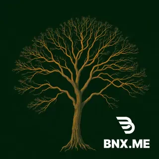 A majestic, large botanical tree growing from the bottom of the frame, spreading into exactly 8 large, distinct branches against a dark forest green background. Gold and bronze line art style, high-end scientific journal illustration, clean, minimal, no text, no labels, wide landscape format 16:9, suitable for a presentation background. Elegant, professional, botanical illustration style.