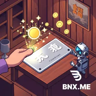 A pixel art scene showing a shiny "刮个爽" scratch card lying on a wooden table inside a cozy pixel room. A hand holding a coin is ready to scratch the silver panel. Glowing pixel sparkles and floating coins burst from the card. A small robot sits next to the card, giving a thumbs-up. Inspired by the Steam game "刮个爽", pixel art, isometric view, warm lighting, detailed, 2D game art.