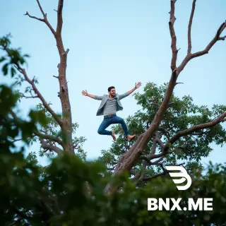 a guy who is jumping in tree