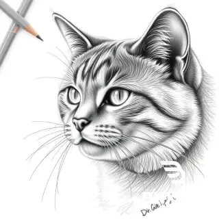 pencil sketch of a cat portrait