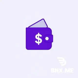 A simple flat logo for a finance app. A wallet with a dollar sign inside. Colors: purple (#A86CFE) and blue (#3B82F6). Transparent background. Minimalist. No text. No background box.
