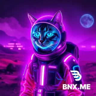 Generate a cyberpunk style image of a cat in a neon-lit spacesuit on Mars. Purple and cyan neon lights, futuristic domed city in background, dark moody atmosphere, digital art, volumetric fog.
