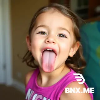 Toddler girl, tongue out