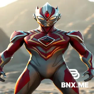 An Ultraman redesigned based on Ultraman Gaia. Streamlined physique, slender but not thin, with clear muscle lines. Main colors are rock red and cool silver-gray, with dark gold earth-vein patterns extending from the chest to the limbs. Head retains Gaia's iconic tear-drop shaped eyes, crest is arc-shaped with slight angular edges on both sides, with an inverted triangular red crystal in the center of the forehead. Color Timer is located in the center of the chest, shaped as an irregular hexagon with slight crack-like textures on the edges. No heavy armor, all textures are form-fitting thin layers. Dynamic combat pose, background with Earth's natural landscapes, warm lighting. CG texture, high detail, cinematic lighting, photorealistic, 8K, full body.
