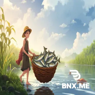 a tribe boy pulled basket filled with big fish , BG river side area .