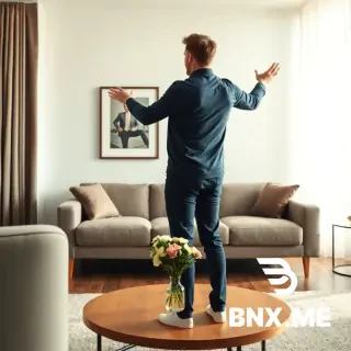 A man stands in a modern apartment interior, making slow, deliberate  hand gestures like conducting music. As he sweeps his hand to the left,  a sofa smoothly slides across the room into a new position by the  window. As he points toward the wall, a framed picture glides through  the air and settles perfectly straight on the wall. As he makes a  gentle downward motion, a coffee table's position shifts slightly and  a vase of flowers appears settled on top of it. Each object moves  smoothly and realistically, no walls or structural elements change,  only furniture and decor rearrange themselves in response to his  gestures. Camera slowly circles around him at medium distance, warm  natural daylight, photorealistic, cinematic interior design style.