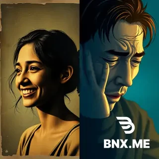 Split screen composition, left side shows an old worn-out photograph of a smiling girl (Dali), right side shows a crying man clutching his head in despair, cold blue tone on the right vs warm golden tone on the left, visual metaphor of karmic debt, anime style, intense emotion.