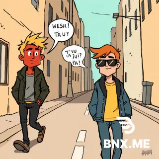 # ÉPISODE 1 — « LE PROBLÈME »  **Durée : 15 secondes**  **Style visuel :** reprendre exactement les deux personnages de l’image de référence, avec leurs proportions, leurs couleurs et leur style de dessin au feutre, contours noirs épais et textures dessinées à la main. Animation cartoon urbaine, ambiance décalée, expressions exagérées.  **0–4 secondes :** Les deux personnages marchent dans une rue déserte. Le personnage aux cheveux jaunes et au visage rouge avance tranquillement, l’air énervé. Celui aux cheveux orange et aux lunettes crie soudainement en regardant devant lui.  **Personnage orange :** « WESH ! T’AS VU ÇA ?! »  **4–8 secondes :** La caméra se rapproche de leurs visages. Le personnage jaune tourne lentement la tête, agacé.  **Personnage jaune :** « Quoi encore, toi ? »  **8–12 secondes :** Le personnage orange pointe du doigt un mystérieux sac noir posé au milieu de la rue. Le sac se met soudainement à trembler.  **Personnage orange :** « FRÈRE… LE SAC, IL BOUGE ! »  **12–15 secondes :** Gros plan sur le sac qui tremble de plus en plus. Un bruit étrange retentit. Les deux personnages reculent brusquement.  **Personnage jaune :** « …On se casse. »  **Fin :** coupure brutale au noir avec le texte français : « À SUIVRE… »