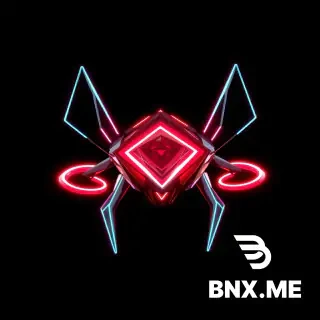 Style: TRON Legacy-inspired, cyberpunk, digital circuitry, low-poly stylized, emissive neon lines, sharp geometric shapes, black base material with glowing cyan and purple energy accents, no organic shapes, no photorealism, clean topology, game-ready asset, T-pose or neutral pose, isolated on pure black background, transparent PNG for 2D, PBR-friendly for 3D. 3D game enemy, small fast cyber creature, diamond-shaped crystal core with four needle-like legs, two spinning ring wings around it, sharp geometric, red glowing emissive body (#ff2d55) with darker metallic interior, low-poly, 200 triangles, isolated, transparent background, game-ready. [Universal 3D suffix]