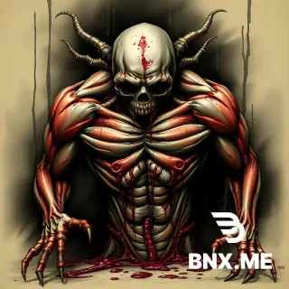 "decaying fleshy abomination with exposed musculature and torn organs, biomechanical gore fusion, dripping blood, ultra-dark atmosphere, slam death metal aesthetic"