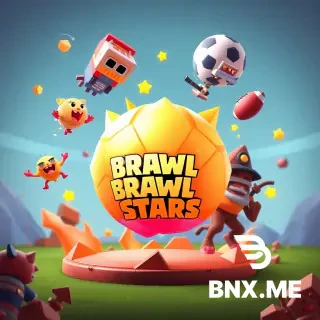 3D-рендер в стиле Brawl Stars, игровая обложка для YouTube, соотношение 16:9. На переднем плане по центру — крупный взрывающийся звездный сундук, из него в разные стороны летят золотые кубки и сверкающие алмазы. На среднем плане по кругу парят эксклюзивные кеды Adidas и футбольные мячи с яркими текстурами. На заднем плане — тёмный нечёткий силуэт геймера с планшетом в руках. Вся левая часть кадра — тёмная, пустая, без объектов и надписей (зарезервирована для крупного заголовка). Динамичный диагональный ракурс снизу вверх. Оранжево-синий неоновый контраст, объёмный глянцевый свет, насыщенные сочные цвета, киберспортивная атмосфера. Без текста, букв, цифр, логотипов, водяных знаков и лишних мелких деталей.