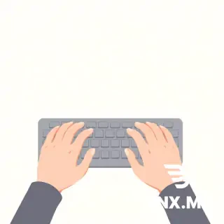 A minimalist illustration of two hands typing on a keyboard. Clean lines, soft beige and warm grey tones, paper-like texture background, simple and elegant, flat vector style, suitable for a website header, high quality.