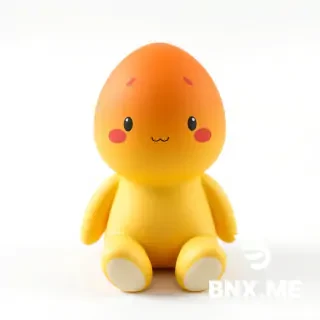 A 3D collectible vinyl toy figure based on a cute starfish character. Keep the exact original toy-like proportions and seated pose from the reference image: rounded limbs, simple body, soft minimal shapes. Do not change body structure or add clothing or accessories. Remove any skirt or clothing elements completely. The figure has a smooth soft matte vinyl surface like a designer toy collectible. The face is minimal and clean: small dot eyes and a tiny simple mouth, calm neutral expression, centered and symmetrical. Replace any previous face design completely. The character design is a starfish-inspired creature with a color palette of warm orange, soft yellow gradients, and subtle red accents that look like hand-painted watercolor brush strokes applied onto the vinyl surface (but still physically a toy paint finish, not paper or illustration texture). The paint effect should look like slightly uneven hand-applied paint blending naturally into the toy surface, giving an artistic handmade feel while still clearly being a manufactured collectible figurine. Lighting: clean studio product photography, white background, soft shadows, high-end collectible toy catalog style. No cartoon illustration style. No plush texture. No ceramic texture. Pure vinyl designer toy aesthetic.