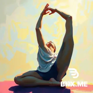 Impressionist oil painting style, thick visible brushstrokes, vibrant light and color, en plein air atmosphere, soft shadows, canvas texture. A person in a complex yoga pose (same pose as reference), full body, detailed hands and feet. Masterpiece, 4K.