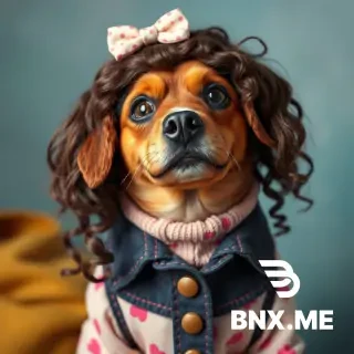 Make the brown dog have a girl wig and outfit
