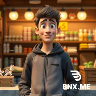 Создай концепт-арт молодого парня 22–25 лет для мультфильма в стиле Pixar. Он продавец освещения в небольшом семейном магазине. У него доброе, открытое лицо с лёгкой улыбкой, в глазах — искренний интерес к людям. На нём удобная рабочая одежда: тёмно-синяя рубашка с закатанными рукавами, поверх — практичный фартук с карманами, где лежат образцы лампочек и маленькие инструменты. В руках он держит стильный настольный светильник, будто хочет показать его покупателю. Вокруг — уютный магазинчик: полки с лампами, абажурами и гирляндами, мягкий тёплый свет, на полу — аккуратные коробки. Атмосфера дружелюбная и домашняя, будто в этом магазине всегда рады каждому гостю. Стиль Pixar: плавные формы, выразительная мимика, насыщенные, но естественные цвета, кинематографичное освещение, высокая детализация текстуры ткани, дерева, стекла. Соотношение сторон 16:9