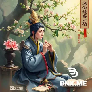 一个白色头发的兽耳娘，依靠在栏杆上，目光看向远处，背后是无数的霓虹灯火