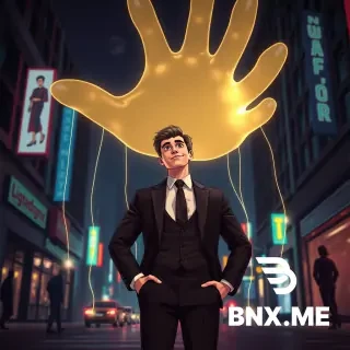 Cinematic 16:9 YouTube thumbnail illustration, Entergalactic-style animation blended with stylized cartoon fan-art aesthetics, rich vivid colors, polished CG feel. In the center, a confident young man in his early 20s (around 21–26), wearing a sharp tailored suit, standing in a neon-lit city street at night, arms relaxed, looking ahead unaware, calm expression. A giant ethereal translucent hand looms from above in a godfather-like pose, faint glowing strings subtly connected to the character's wrists, ankles, and nearby objects. The hand is barely visible — ghostly outline, soft haze, misty light trails — powerful but hidden. Behind the character, deep dark shadows and silhouettes create a sense of looming weight and mystery, representing unseen forces, life's unseen controls, and hidden influence. Deep dynamic composition, dramatic low-angle shot, strong depth of field, focus on the character's face and suit, while the hand dominates the upper frame. Tension between obliviousness and control. No text, no logos, no speech bubbles. Style: Spider-Verse/Entergalactic texture with crisp cartoon shading, neon purple, cyan, and magenta palette, moody atmospheric lighting, cinematic, 8k, detailed, trending on ArtStation.