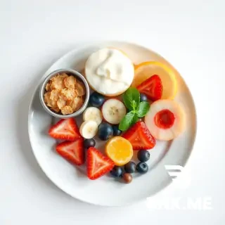 that suggests a healthy breakfast, with more healthy foods, but the image should not be full