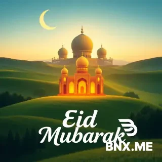 Eid Mubarak card with greeting text land wishes and my picture