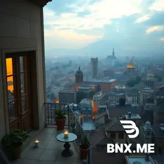 crea una escena de un balcon alto en la cima de una casa con vistas al centro de la ciudad de la dinastia tang en esa epoca