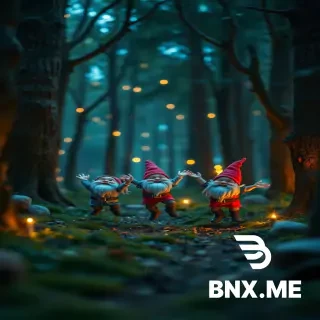 Little gnomes in a fairytale forest jumping for joy