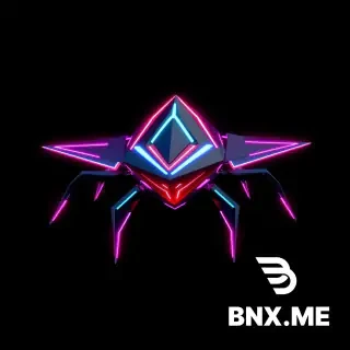 Style: TRON Legacy-inspired, cyberpunk, digital circuitry, low-poly stylized, emissive neon lines, sharp geometric shapes, black base material with glowing cyan and purple energy accents, no organic shapes, no photorealism, clean topology, game-ready asset, T-pose or neutral pose, isolated on pure black background, transparent PNG for 2D, PBR-friendly for 3D. 3D game enemy, small fast cyber creature, diamond-shaped crystal core with four needle-like legs, two spinning ring wings around it, sharp geometric, red glowing emissive body (#ff2d55) with darker metallic interior, low-poly, 200 triangles, isolated, transparent background, game-ready. [Universal 3D suffix]