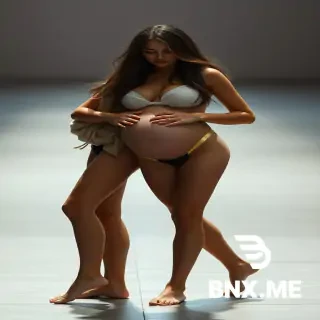 Young girls totally bare busty pregnant bare feet catwalk perfect nipples no bra no panties hyperdetailed hyperrealistic