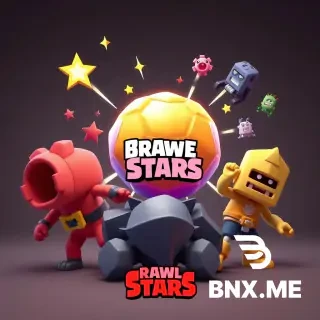 3D-рендер в стиле Brawl Stars, игровая обложка для YouTube, соотношение 16:9. На переднем плане по центру — крупный взрывающийся звездный сундук, из него в разные стороны летят золотые кубки и сверкающие алмазы. На среднем плане по кругу парят эксклюзивные кеды Adidas и футбольные мячи с яркими текстурами. На заднем плане — тёмный нечёткий силуэт геймера с планшетом в руках. Вся левая часть кадра — тёмная, пустая, без объектов и надписей (зарезервирована для крупного заголовка). Динамичный диагональный ракурс снизу вверх. Оранжево-синий неоновый контраст, объёмный глянцевый свет, насыщенные сочные цвета, киберспортивная атмосфера. Без текста, букв, цифр, логотипов, водяных знаков и лишних мелких деталей.