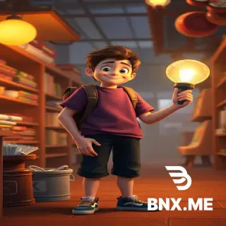 Нарисуй молодого продавца освещения в духе Pixar-анимации. Ему около 24 лет, он полон энтузиазма и немного суетлив. Он будто только что выбежал из-за прилавка, чтобы помочь клиенту: одна рука поднята в жесте “сейчас всё покажу!”, в другой — светодиодная лампа необычной формы. На лице — азарт и радость. Одежда молодёжная: свободная футболка оверсайз с минималистичным принтом, поверх — лёгкая джинсовая куртка с закатанными рукавами, свободные брюки-чиносы, кеды. Жёлтые детали: ярко-жёлтая футболка, жёлтые носки, выглядывающие из кед, и маленький жёлтый брелок-лампочка на куртке. Магазин вокруг него — как лаборатория света: на стенах висят разные светильники, на столе — катушки с проводами, образцы плафонов, рядом — кот, который играет с гирляндой. В воздухе — лёгкие световые частицы. Стиль Pixar: преувеличенные, но узнаваемые пропорции, яркие, жизнерадостные цвета, динамичная композиция, много мелких деталей.