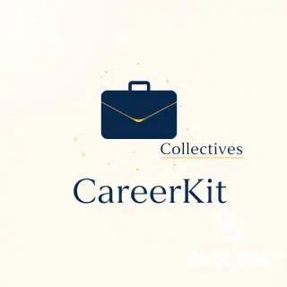 Act as a professional brand designer and digital marketer. Create an elegant, ultra‑clean Pinterest profile banner (1600 x 900 px) for a career‑template brand called "CareerKit Collectives". The background is a smooth, warm off‑white with a subtle radiant glow in the center. In the middle, a refined geometric composition features an abstract briefcase and layered document shapes intertwined, rendered in deep navy (#0B1A3B) with delicate gold (#C8A951) accent lines. These icons are minimalist, symmetrical, and highly polished. Flowing outward from the icon are faint, almost invisible golden geometric connecting lines that suggest sophistication without clutter. On the right half of the banner, the brand name "CareerKit Collectives" is written in a timeless, refined serif or elegant sans‑serif font in navy, with the word "Collectives" in a lighter weight. A single, thin gold underline sits beneath it, perfectly aligned with the icon. Small, barely‑there abstract floating particles (tiny dots in gold) add a premium, polished atmosphere. No humans, no faces, no living things. Lighting is soft, magazine‑editorial style. The overall mood is confident, aspirational, calm, and extremely trustworthy—perfect for a high‑end career‑education brand.