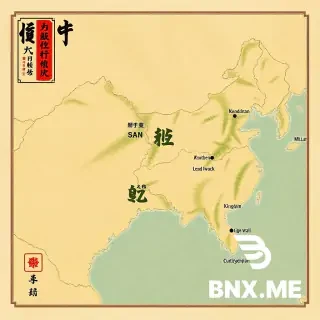 "Generate a map for an ancient-style novel, featuring the following five kingdoms:  Northern Xuan Kingdom: Terrain is high, with the capital city, Lintian, at an altitude of over 4,000 meters. The landscape is predominantly mountainous.  Southern Huang Kingdom: Low-lying but hot; the summer sun is so intense that parts of the region are desert.  Western Ze Kingdom: Dense forest terrain, with swamps in some areas. To the west are the estuaries of several rivers that flow from north to west.  Central Cang Kingdom: Small in area, but strategically located between two major rivers. Its borders are also flanked by mountain ridges, making it easy to defend and difficult to attack—hence, despite its small size, it can sustain itself as an independent state.  Eastern Chi Kingdom: Though coastal, it has fewer rivers. The terrain is relatively higher than the west, and some areas contain volcanoes.  Based on the above clues, and with common sense about geography and landforms, please create a simple ancient-style map for reference in writing the novel.