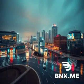 Cinematic wide photo of super modern city of Aktobe,  cyberpank theme, everything shiny from rain, a liltle rainy cliamte, city landscape, shot from knee level