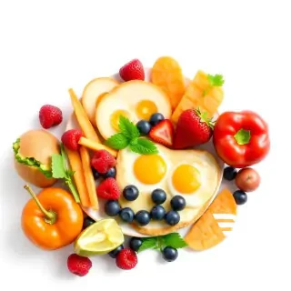 that suggests a healthy breakfast, with more healthy foods, but the image should not be crowded, on an immaculate white background