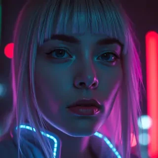 a closeup BLKLGHT portrait photo of a cyberpunk
