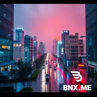 Cinematic wide photo of super modern city of Aktobe, cyberpank theme, everything shiny from rain, a liltle rainy cliamte, city landscape,