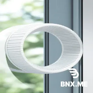 Spiral ventilation window with 3-turn polycarbonate duct (90→65mm tapered), dual-wall vacuum insulation (U<0.33), centrifugal dust traps at bends, silicone one-way flap (3–5 Pa activation), and tool-free detachable modules. Delivers 38 dB noise reduction, >80% particle removal >5µm, anti-condensation at -15°C. Mounts at corner, keeps glass clear. Cost-effective injection molding ($25–40/unit). Passive operation, seasonal adaptation. CAD drawings required: cross-sections, 3D assembly, and modular breakdown views.